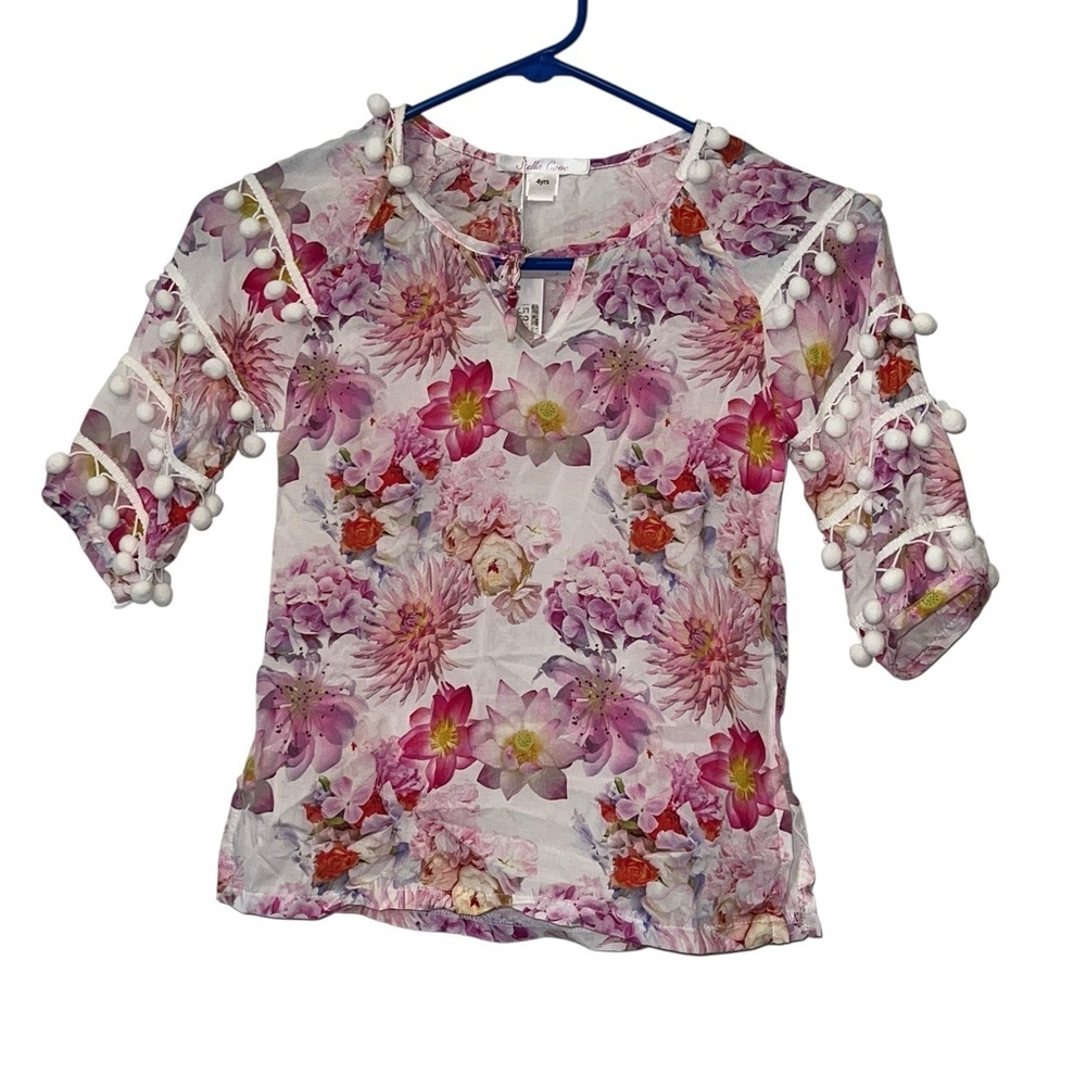 Stella Cove girls floral cover up with Pom-Pom Sleeves sz 4Y nwt